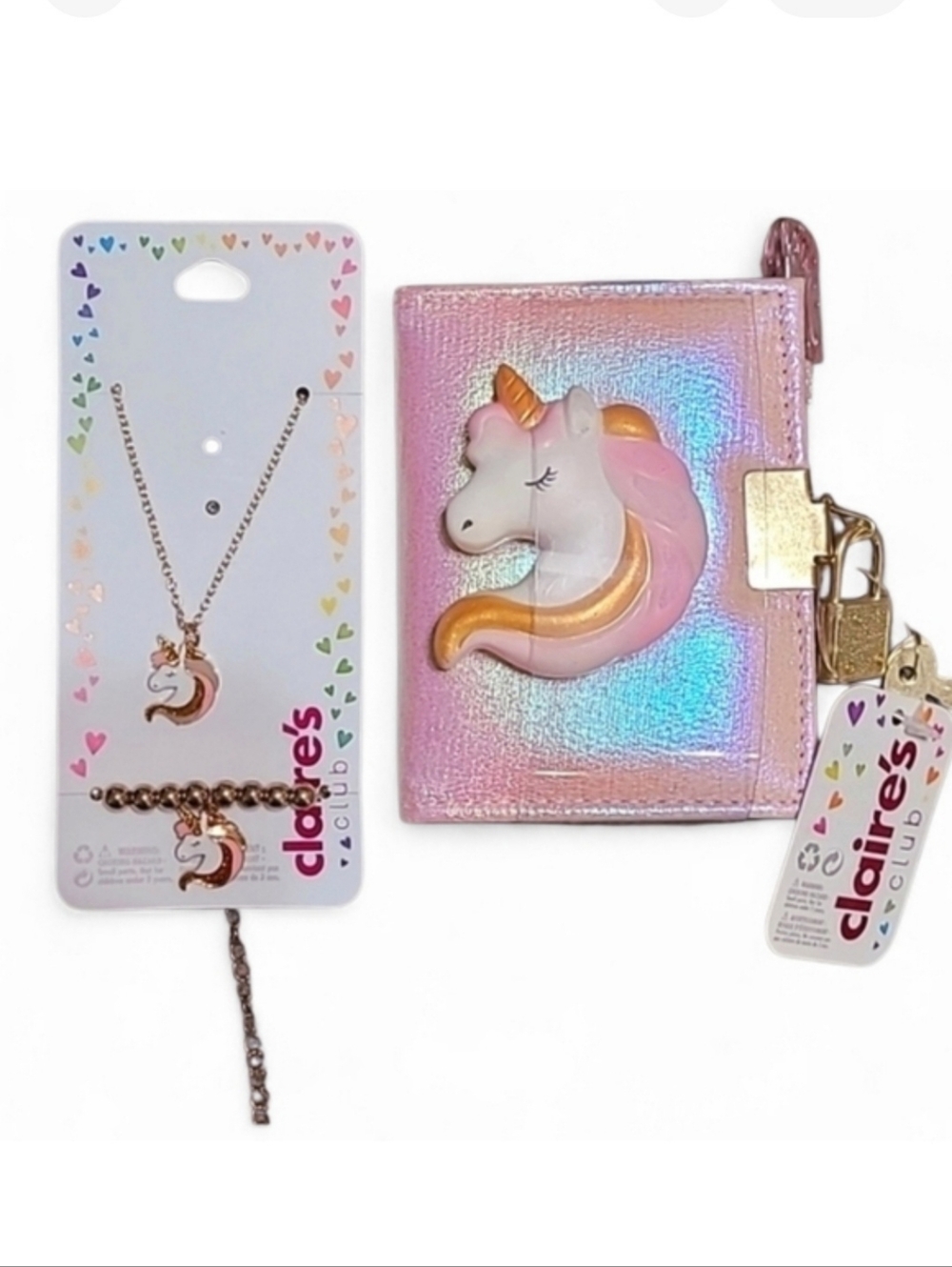 Claire's Club Girl's Unicorn Diary & Pen Set + Matching 2 Piece Jewelry Set! 🩷